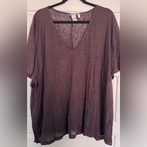 Brown linen oversized v neck